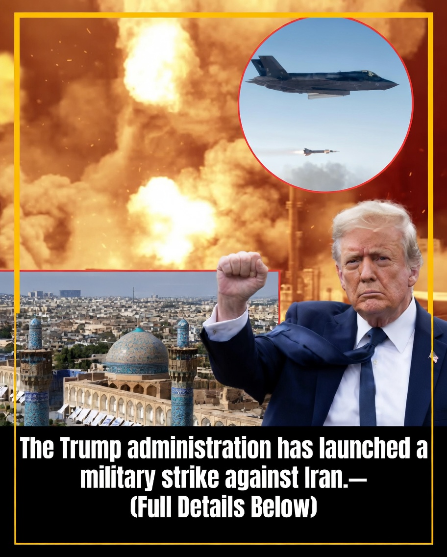 News thumbnail claiming Trump administration launched military strike against Iran with explosion imagery