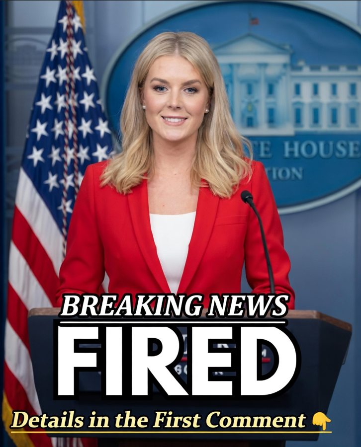 Karoline Leavitt, a blonde woman in a red blazer, smiles while speaking at a podium during a White House press briefing, with an American flag and the White House logo visible in the background.